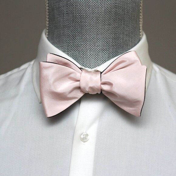 Men's bow tie Silk Pink Black Reversible Self - tied Bow tie Gift Box - Picture 3 of 13